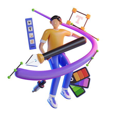 graphic-designer-3d-illustration-download-in-png-blend-fbx-gltf-file-formats--creative-ui-ux-designing-development-design-job-pack-illustrations-6594662